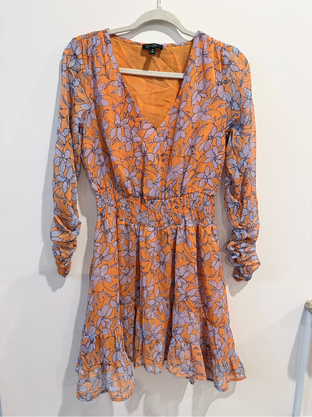 Jessica Simpson Floral V-Neck Orange Smocked Waist Dress